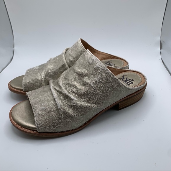 NWB Sofft Womens Size 6.5 Netta Leather Platino Metallic Slip On Sandals  1507 - Picture 5 of 8